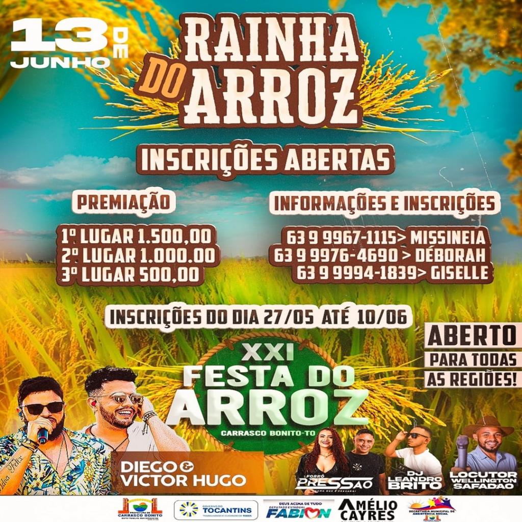 INSCRIÇÕES ABERTAS  PARA O CONCURSO  RAINHA DO ARROZ 2024